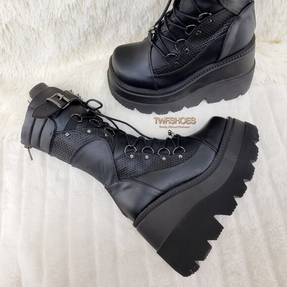 Goth Platform Mid Calf Punk Boots Demonia - Picture 4 of 11